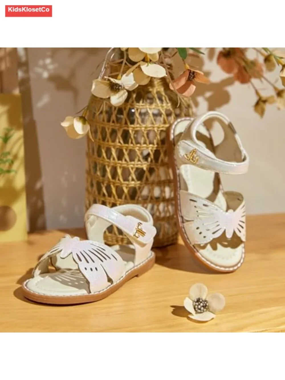 Toddler Girls Sandals Flower Girl Dress Shoes Open Toe Flats with Butterfly